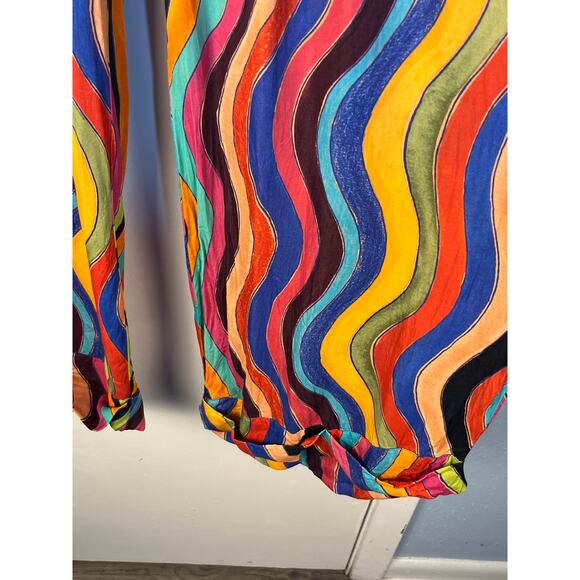 Farm Rio x Anthropologie Pants Large High Rise Striped Rainbow Wide Leg - Picture 6 of 10